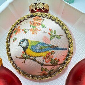 West German Glass Christmas Ornaments Set Of 4 Red & Bird Vintage Design